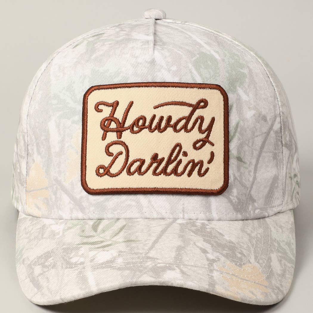 Howdy Darlin' Embroidery Patch Camo Trucker Hat - Cowhide and Conchos