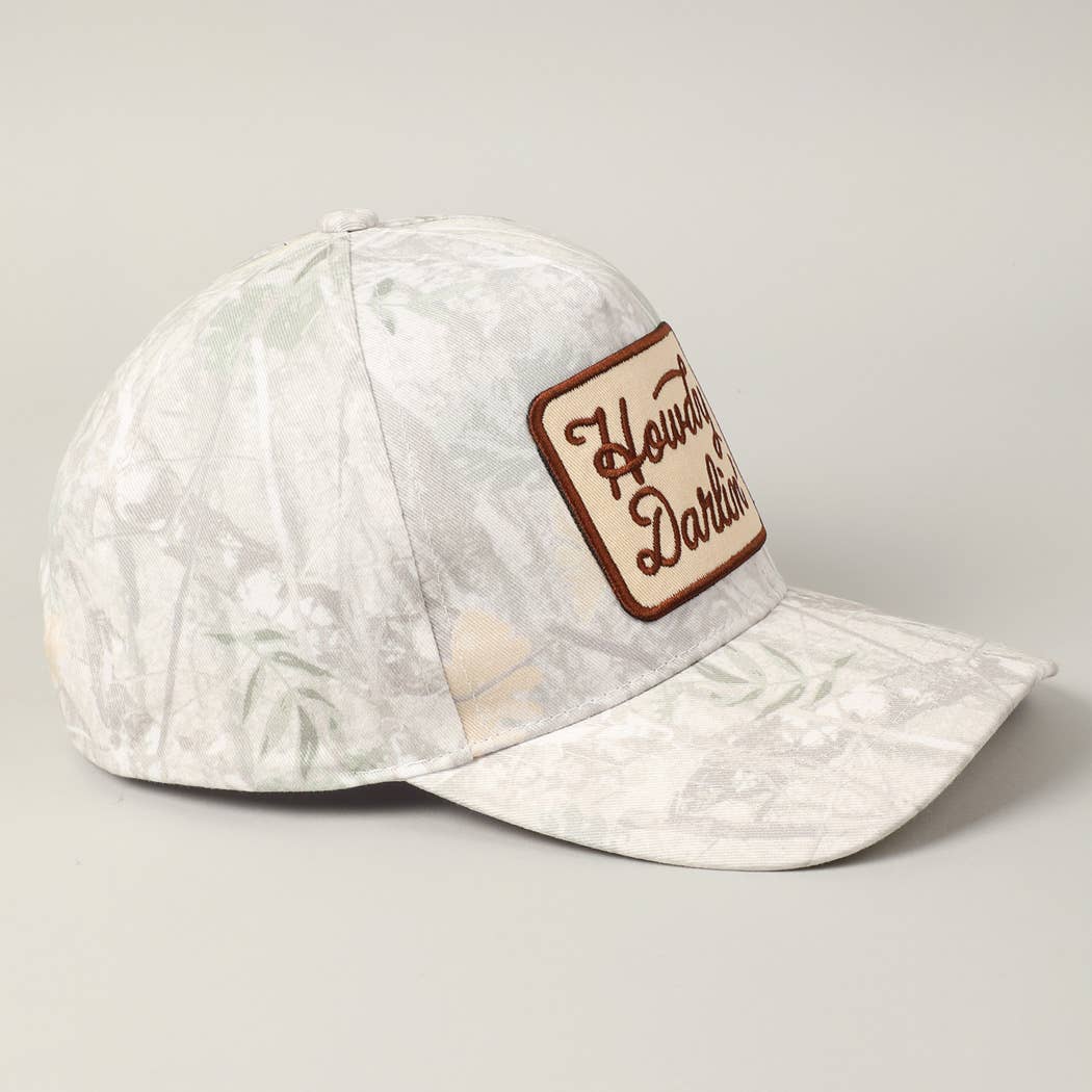 Howdy Darlin' Embroidery Patch Camo Trucker Hat - Cowhide and Conchos