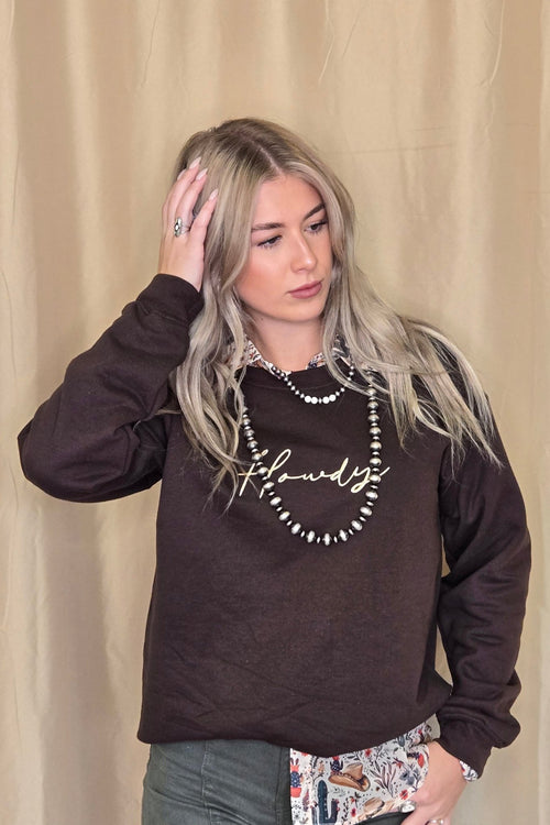 Howdy Embroidered Sweatshirt - Cowhide and Conchos