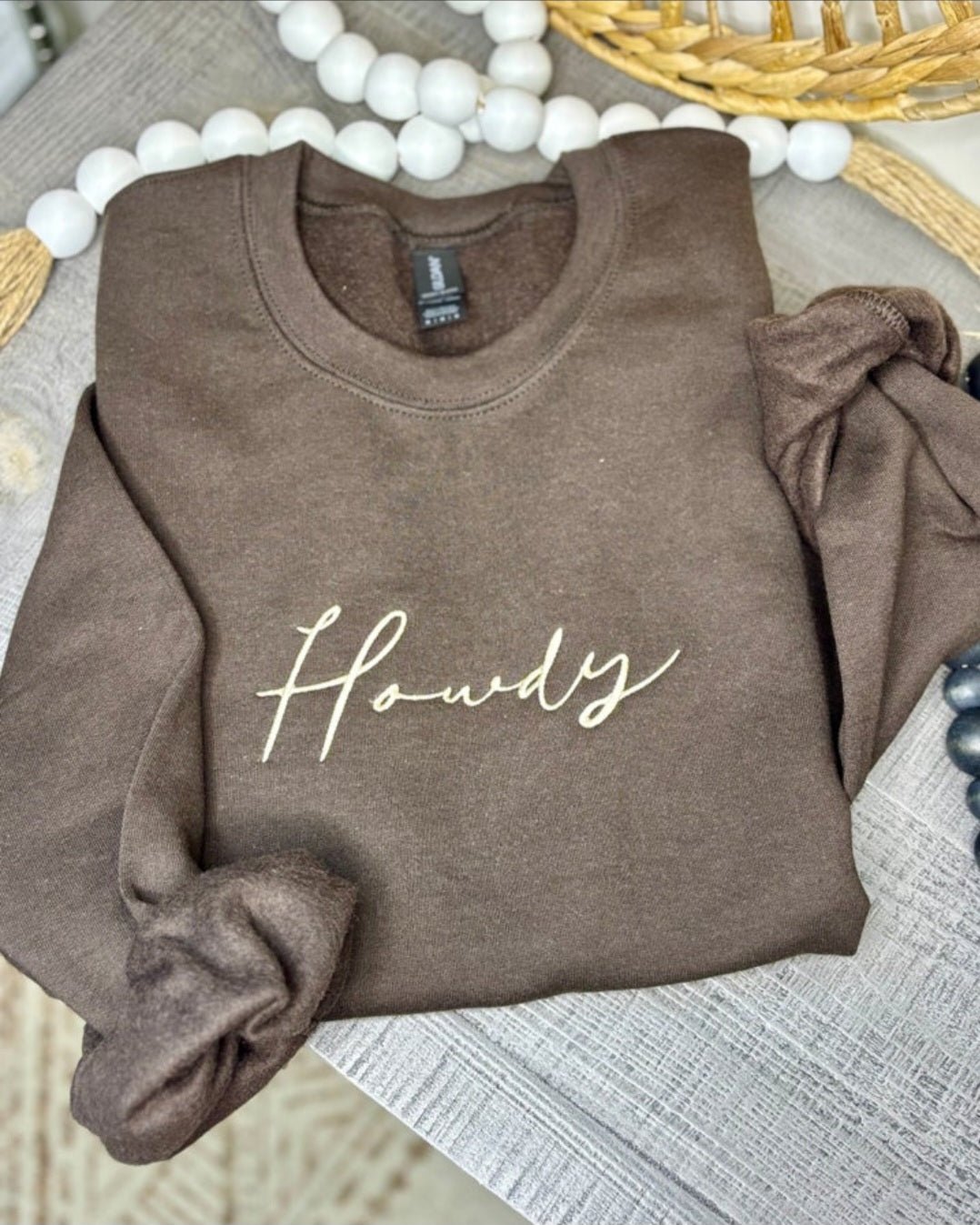 Howdy Embroidered Sweatshirt - Cowhide and Conchos