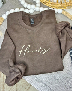 Howdy Embroidered Sweatshirt - Cowhide and Conchos