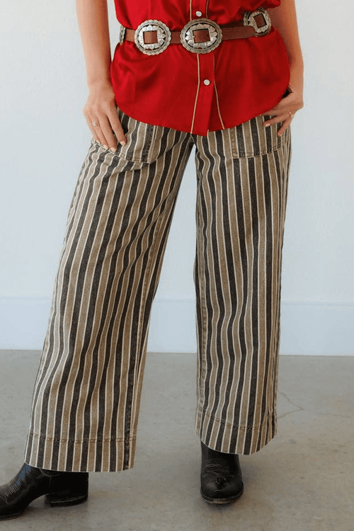 Howdy Hanny Western Black and Brown Stripe Jeans - Cowhide and Conchos