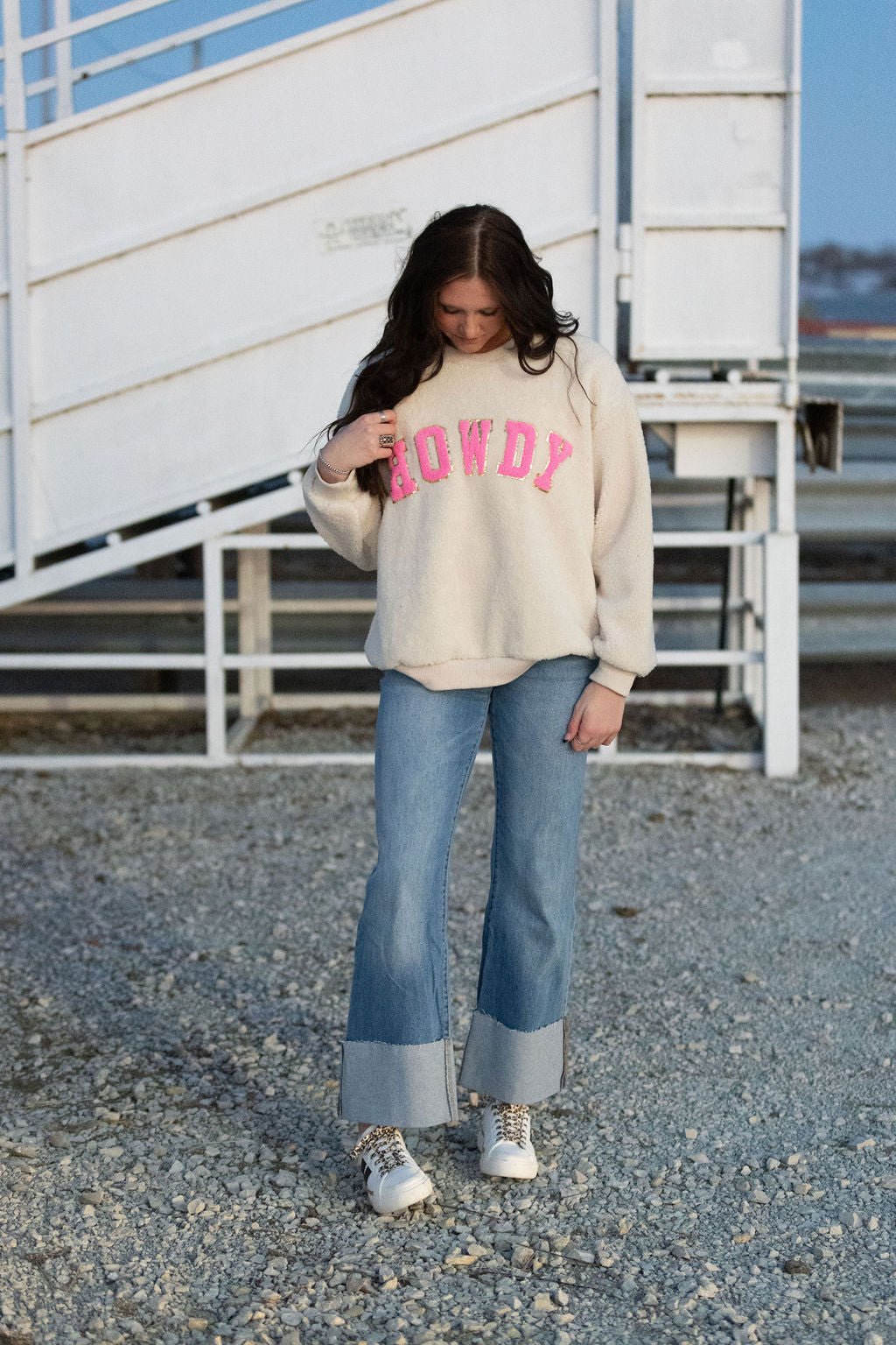 Howdy Sherpa Pullover - Cowhide and Conchos