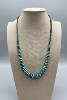 Ice Blue Turquoise Graduated Necklace – Sterling Silver & Hematite - 23 inch - Cowhide and Conchos