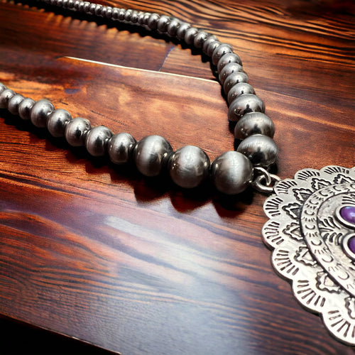 Faux Purple Stone Concho Necklace
