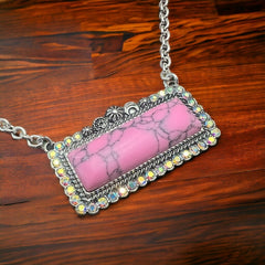 Faux Pink Stone Bar Necklace