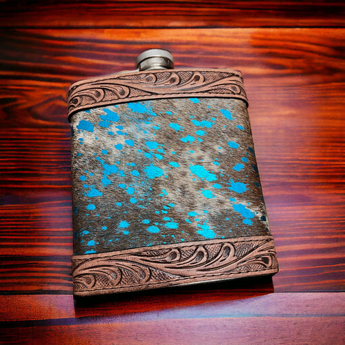 Cowhide & Tooled Leather Flask