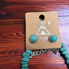 Turquoise Chip Stone & Concho Necklace & Earring Set