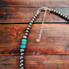 Lariat sterling silver pearls and genuine turquoise - 16 inch with 4 inch drop