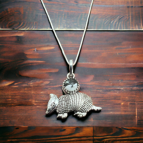 Armadillo Pendant with White Buffalo Necklace - 18 inch chain