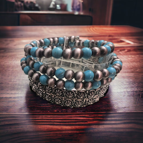 Faux Turquoise Navajo Pearl Bracelet Set