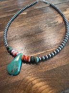 Turquoise Teardrop Sterling Pearl Choker - 14 inch