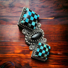 Double Checkered Sterling Ring - Adjustable 8 - 2 colors available