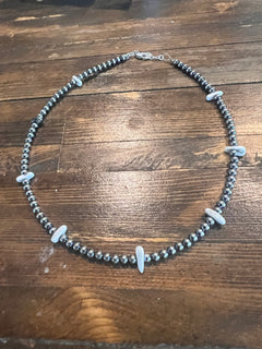 White Buffalo and 4 mm Sterling Silver Pearls Choker - 14 inch