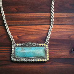 Faux Turquoise Stone Bar Necklace