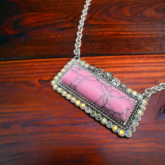 Faux Pink Stone Bar Necklace