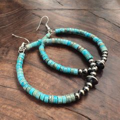 Hoop Earrings With Turquoise & Sterling Silver Pearls