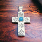Sterling Silver Sleeping Beauty Turquoise-Set Cross Pendant
