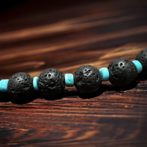 Kingman 4mm blue Heishi & Lava Rock Necklace - 16 inch