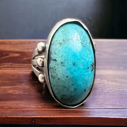 Large Turquoise Cabochon Ring - Size 7.5