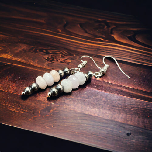 Pink Morganite and Navajo pearl dangle earrings
