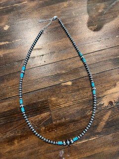 19 inch Turquoise with Sterling Silver Pearls