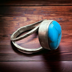 Turquoise ring - large cabochon and split band - Size 12.5