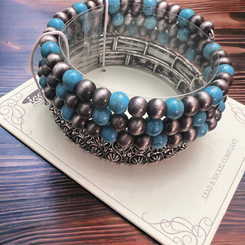 Faux Turquoise Navajo Pearl Bracelet Set