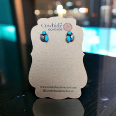 Petite Turquoise post earrings with sterling silver leaf - on product card