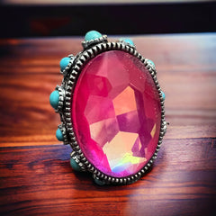 Pink Glass Stone Oval Ring