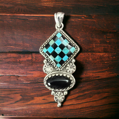 Turquoise Checkmate Sterling Pendant