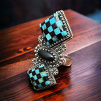 Double Checkered Sterling Ring - Adjustable 8 - 2 colors available