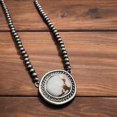 Western Faux White Buffalo Necklace