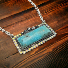 Faux Turquoise Stone Bar Necklace
