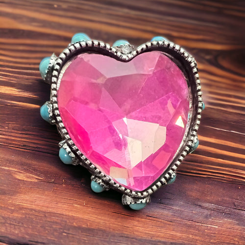 Pink Glass Stone Heart Ring