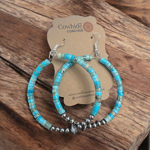 Hoop Earrings With Turquoise & Sterling Silver Pearls