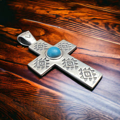 Sterling Silver Sleeping Beauty Turquoise-Set Cross Pendant