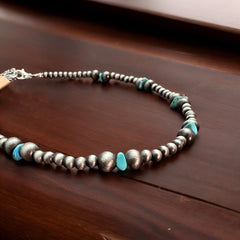 Faux Silver Pearl & Turquoise Necklace