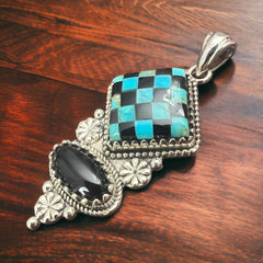 Turquoise Checkmate Sterling Pendant