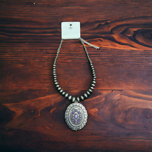 Faux Purple Stone Concho Necklace