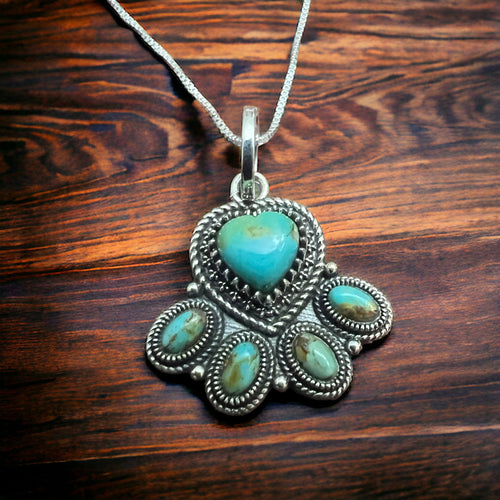 Paw Pendant Necklace with Turquoise - 18 inch necklace