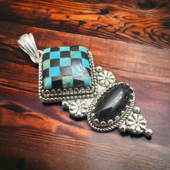 Turquoise Checkmate Sterling Pendant