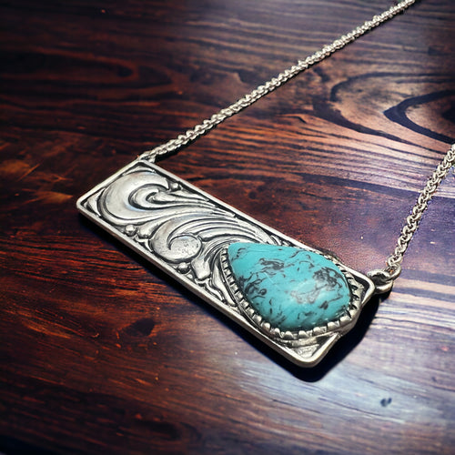 Faux Turquoise Tool Bar Necklace