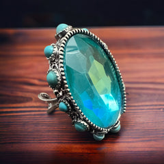 Teal Glass Stone Oval Ring