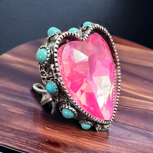 Pink Glass Stone Heart Ring
