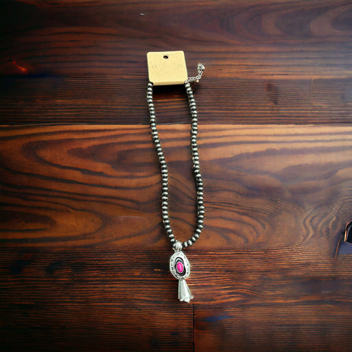 Pink Western Single Squash Blossom Necklace