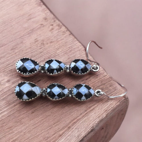 Checkered Stone Drop Earrings