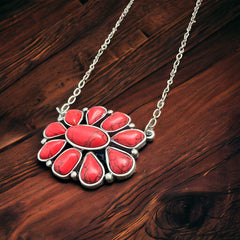 Faux Coral Stone Cluster Necklace