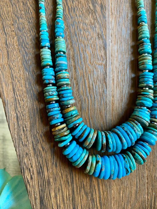 Turquoise necklace - Graduated tri-color 22 inch necklace