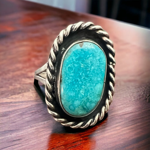 Waterweb Blue Turquoise Cabochon in Sterling - Size 10.5